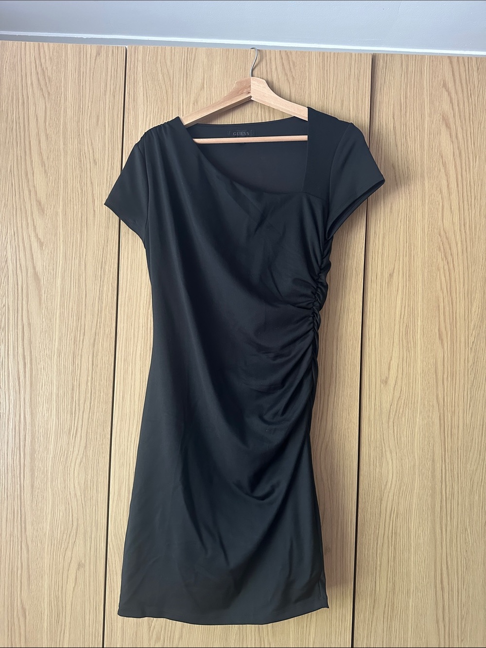 Guess Black Short Sleeve Ruched Side Mini Dress